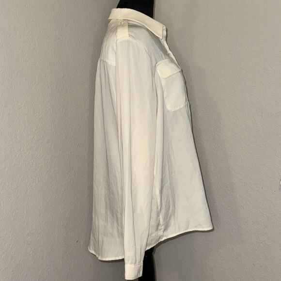 Tommy Hilfiger Shirt Women's Large Off-White Chest Pockets Long Sleeve Button-Up - Picture 2 of 7